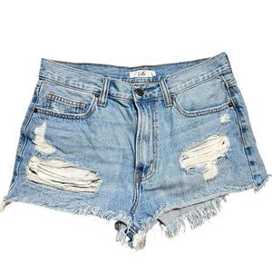 Denim Cutoff Shorts Light Wash Size 7 Frayed Hem Distressed Grunge Y2K Festival